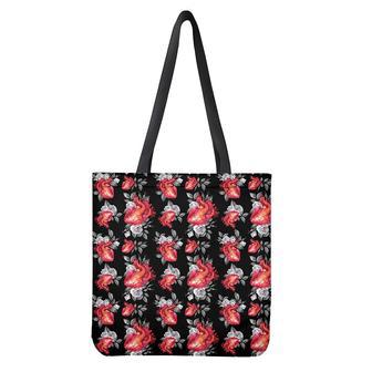 Rose And Heart Pattern Print Tote Bag | Newhawaiianshirts DE