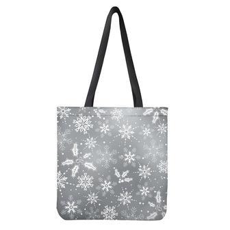 Silver And White Snowflake Pattern Print Tote Bag | Newhawaiianshirts DE