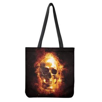 Skull In Flames Print Tote Bag | Newhawaiianshirts CA