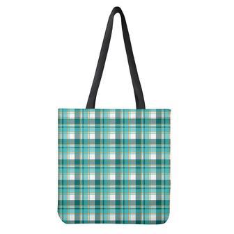 Teal Madras Pattern Print Tote Bag | Newhawaiianshirts AU