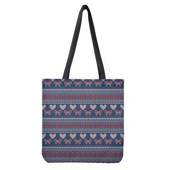 Valentine's Day Knitted Pattern Print Tote Bag | Newhawaiianshirts UK