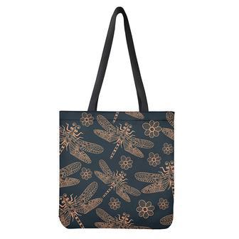 Vintage Dragonfly Pattern Print Tote Bag | Newhawaiianshirts UK