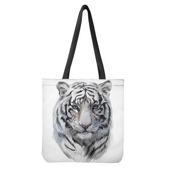 Watercolor White Bengal Tiger Print Tote Bag | Newhawaiianshirts CA