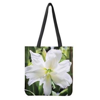 White Amaryllis Print Tote Bag | Newhawaiianshirts UK