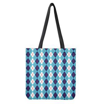 White And Blue Argyle Pattern Print Tote Bag | Newhawaiianshirts