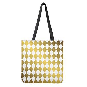 White And Gold Harlequin Pattern Print Tote Bag | Newhawaiianshirts DE