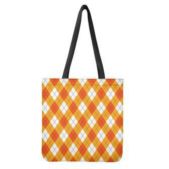 White And Orange Argyle Pattern Print Tote Bag | Newhawaiianshirts CA