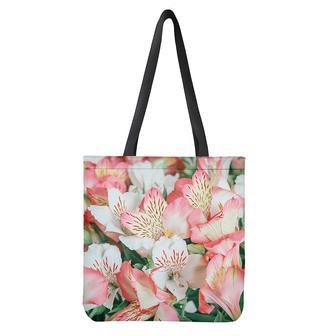 White And Pink Alstroemeria Print Tote Bag | Newhawaiianshirts DE