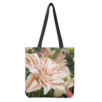 White And Pink Amaryllis Print Tote Bag | Newhawaiianshirts UK