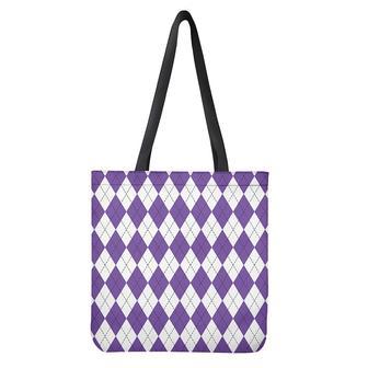 White And Purple Argyle Pattern Print Tote Bag | Newhawaiianshirts DE