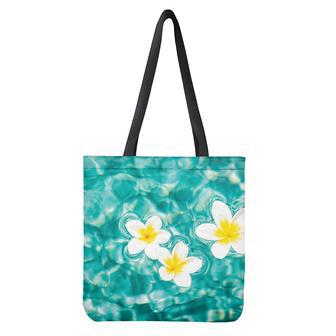 White And Yellow Plumeria In Water Print Tote Bag | Newhawaiianshirts DE