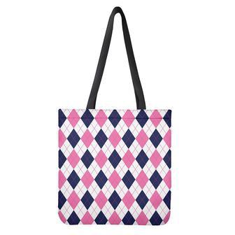 White Blue And Pink Argyle Pattern Print Tote Bag | Newhawaiianshirts CA