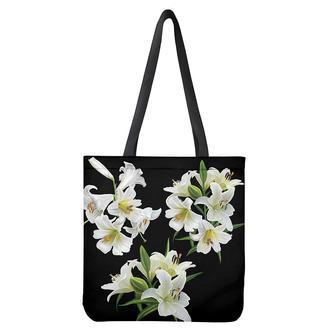 White Lily Print Tote Bag | Newhawaiianshirts