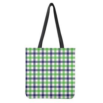 White Navy And Green Plaid Print Tote Bag | Newhawaiianshirts CA