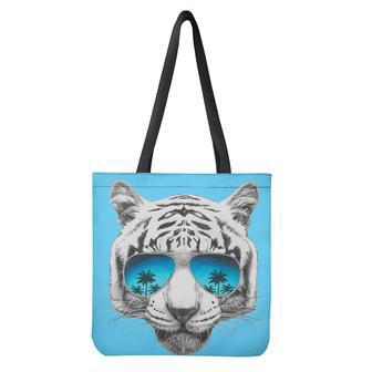 White Tiger With Sunglasses Print Tote Bag | Newhawaiianshirts CA