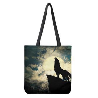 Wolf Howling At The Full Moon Print Tote Bag | Newhawaiianshirts DE