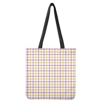 Yellow And Purple Tattersall Print Tote Bag | Newhawaiianshirts DE