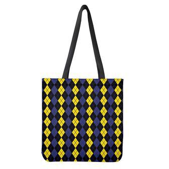 Yellow Black And Blue Argyle Print Tote Bag | Newhawaiianshirts UK