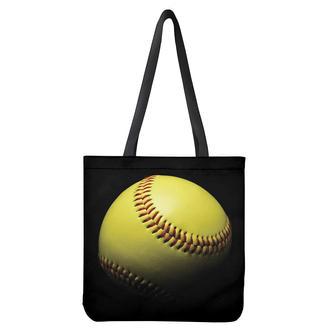 Yellow Softball Ball Print Tote Bag | Newhawaiianshirts DE