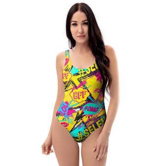 Abstract Comic Bubble Graffiti Print One Piece Swimsuite | Newhawaiianshirts UK