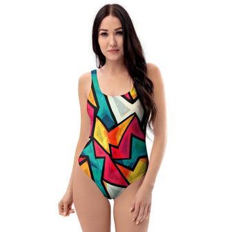 Abstract Geometric Colorful One Piece Swimsuite | Newhawaiianshirts AU