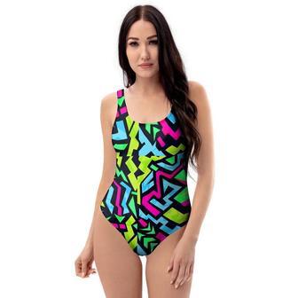 Abstract Graffiti Geometric One Piece Swimsuite | Newhawaiianshirts AU