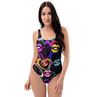 Abstract Lip Graffiti Print One Piece Swimsuite | Newhawaiianshirts UK