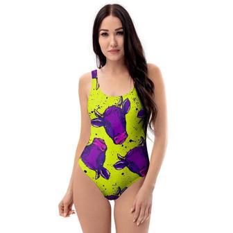 Abstract Neon Cow Print One Piece Swimsuite | Newhawaiianshirts DE