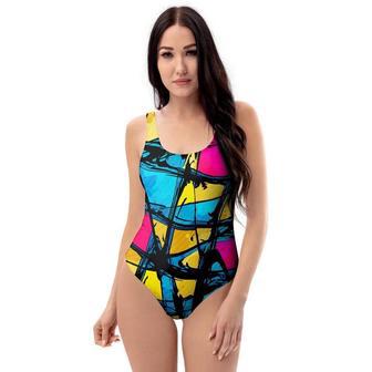 Abstract Psychedelic Graffiti One Piece Swimsuite | Newhawaiianshirts CA