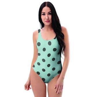 Aqua And Black Polka Dot One Piece Swimsuite | Newhawaiianshirts AU