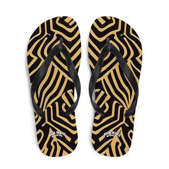 Art Deco Animal Print Brown Black Flip Flops Footwear Thong Sandals Summer Woman Men Beach Print Rubber Slip On Shoes | Newhawaiianshirts