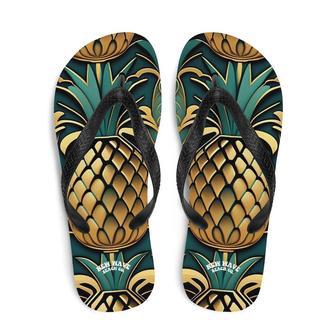 Art Deco Pineapple Yellow Gold Green Funky Fruit Flip Flops Colorful. | Newhawaiianshirts CA