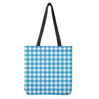 Azure Blue And White Gingham Print Tote Bag | Newhawaiianshirts CA