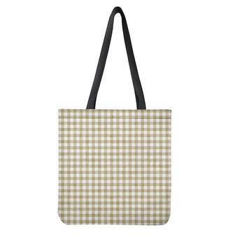 Beige And White Gingham Pattern Print Tote Bag | Newhawaiianshirts AU