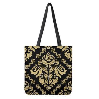 Black And Beige Damask Pattern Print Tote Bag | Newhawaiianshirts