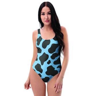 Black And Blue Cow Print One Piece Swimsuite | Newhawaiianshirts AU