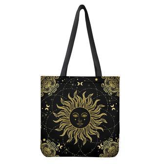 Black And Gold Celestial Sun Print Tote Bag | Newhawaiianshirts