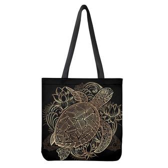 Black And Gold Sea Turtle Print Tote Bag | Newhawaiianshirts DE