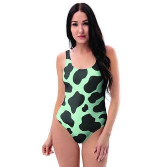 Black And Green Cow Print One Piece Swimsuite | Newhawaiianshirts AU