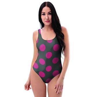 Black And Maroon Polka Dot One Piece Swimsuite | Newhawaiianshirts DE