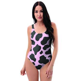 Black And Pink Cow Print One Piece Swimsuite | Newhawaiianshirts DE