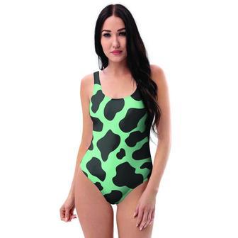 Black And Teal Cow Print One Piece Swimsuite | Newhawaiianshirts CA