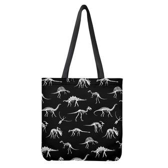 Black And White Dinosaur Fossil Print Tote Bag | Newhawaiianshirts