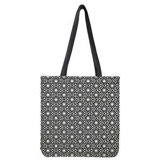 Black And White Geometric Floral Print Tote Bag | Newhawaiianshirts