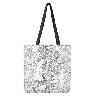 Black And White Seahorse Print Tote Bag | Newhawaiianshirts AU