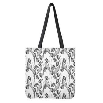 Black And White Tulip Pattern Print Tote Bag | Newhawaiianshirts