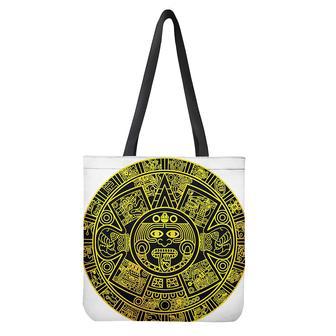 Black And Yellow Maya Calendar Print Tote Bag | Newhawaiianshirts DE