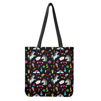 Black Girly Unicorn Pattern Print Tote Bag | Newhawaiianshirts DE