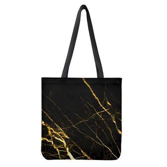 Black Gold Scratch Marble Print Tote Bag | Newhawaiianshirts CA