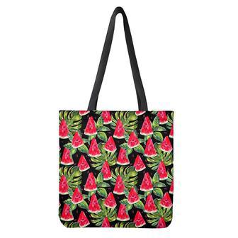 Black Palm Leaf Watermelon Pattern Print Tote Bag | Newhawaiianshirts DE